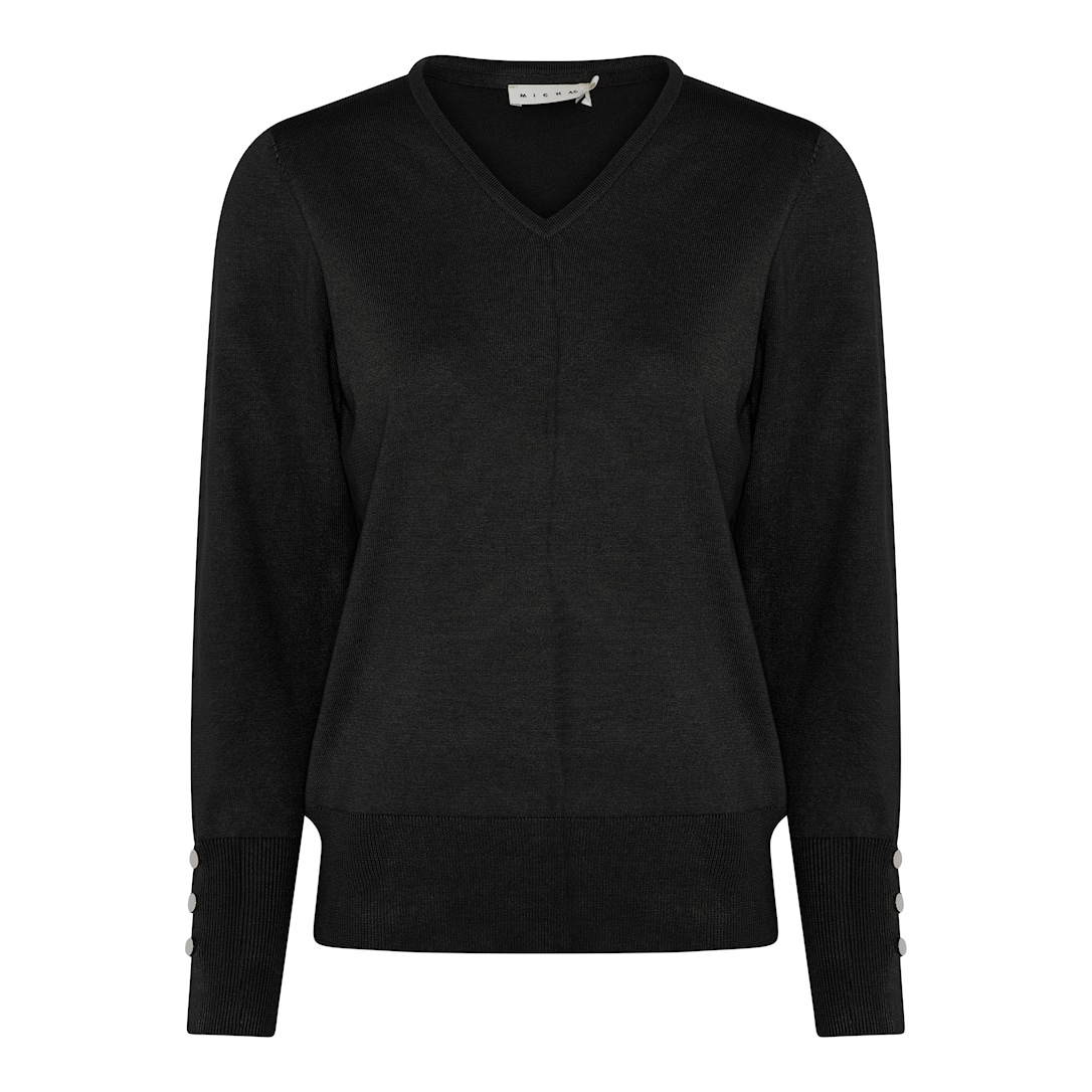 MICHA Sweater V-hals Efterårs Viscose Strik - Sort - 4XL