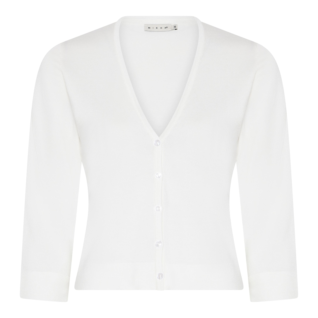 MICHA Cardigan Dame 3/4 Ærmer V-hals Viscose Strik med Knapper - Offwhite - XL