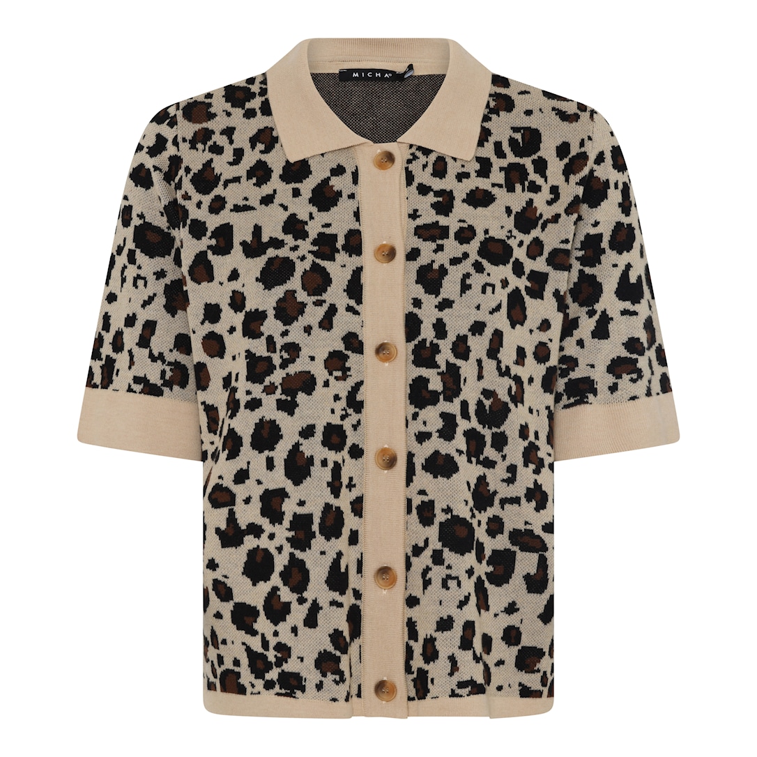 MICHA Efterårs Leopard Strik - Kamel/Sort - M