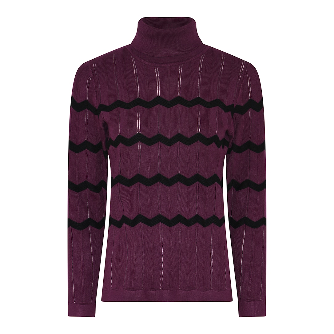 MICHA Eco Vero Stribet Strik - Plum/Sort - M