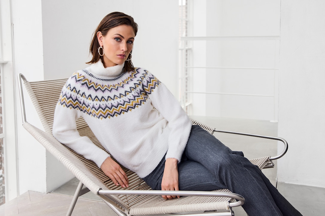 MICHA Cosy Nordic Strik - Offwhite/Blå - L
