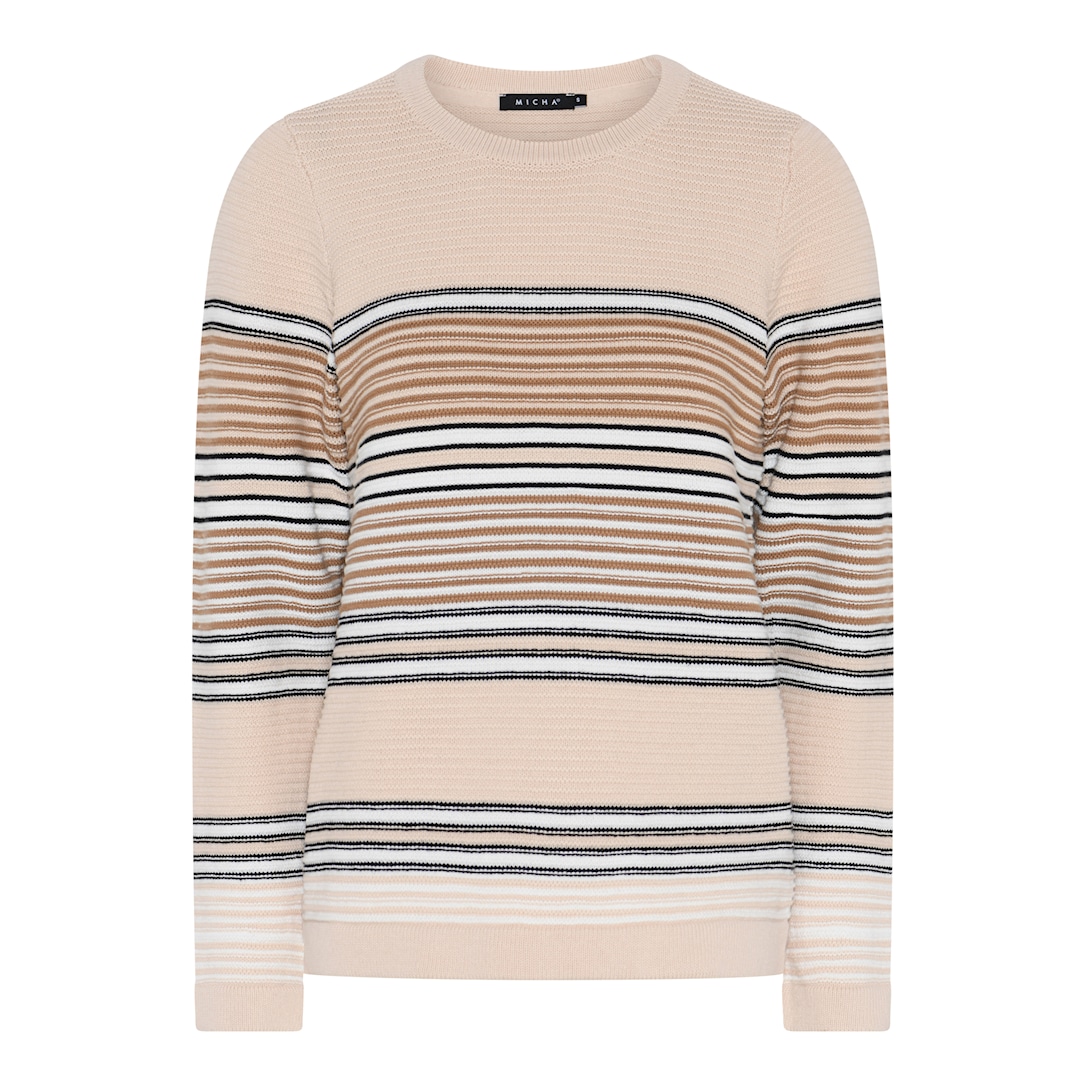 MICHA Stribet Bomuld Strik - Sand/Latte - L