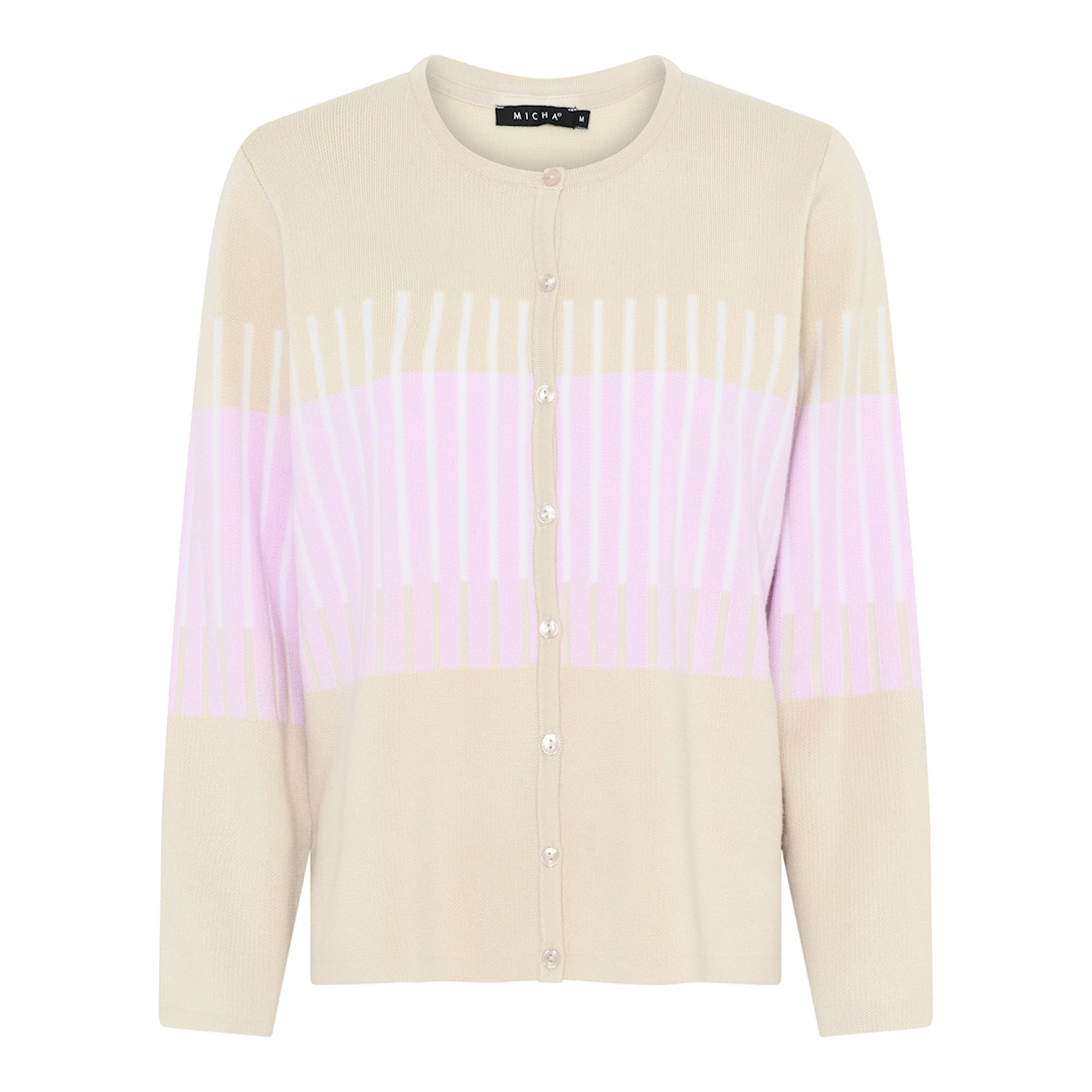 MICHA Elegant Stribet Strik - Sand/Rosa - L