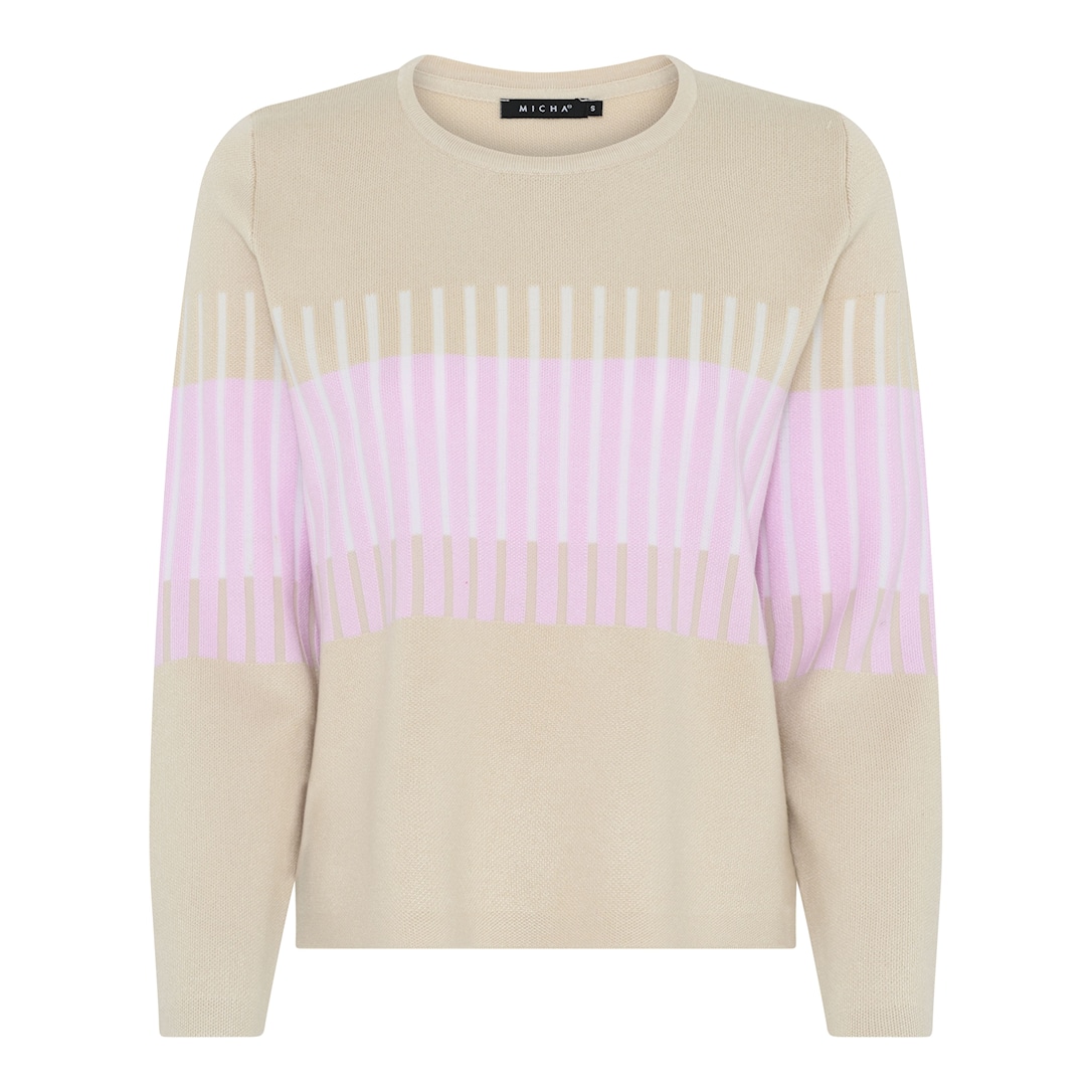 MICHA Elegant Stribet Strik - Sand/Rosa - L