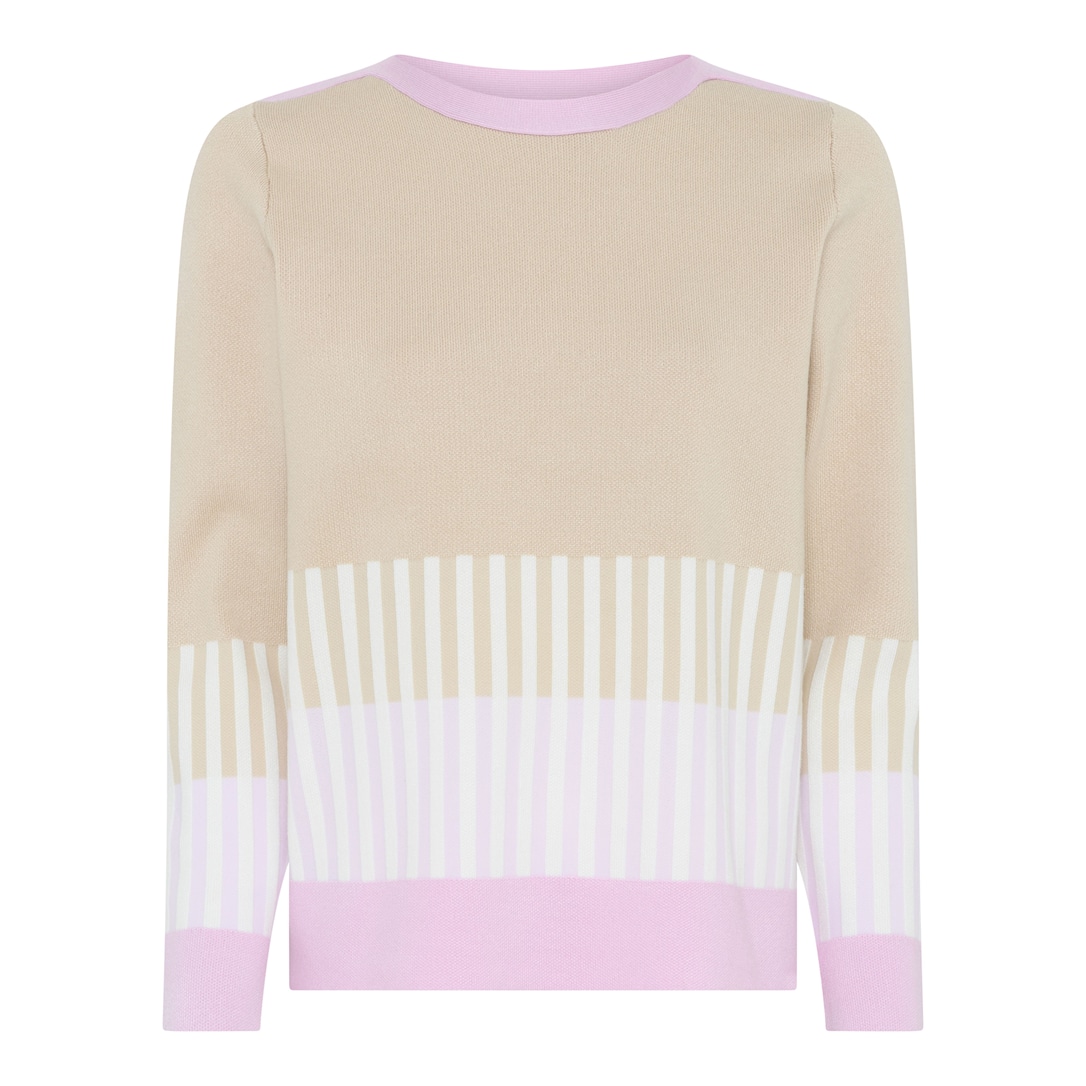 MICHA Elegant Stribet Strik - Sand/Rosa - L