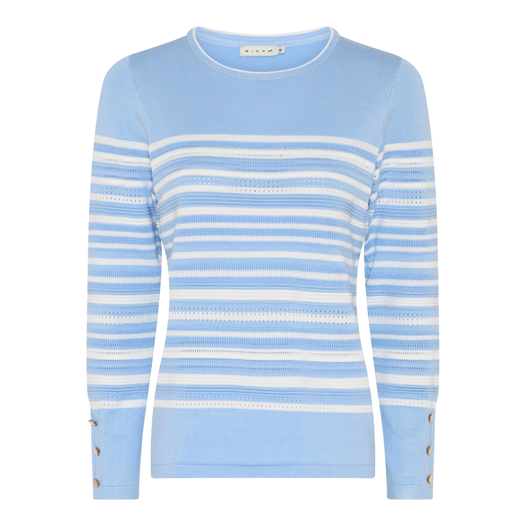 MICHA Basic Eco Vero Forårs Stribet Strik - Lyseblå/Ofw - L
