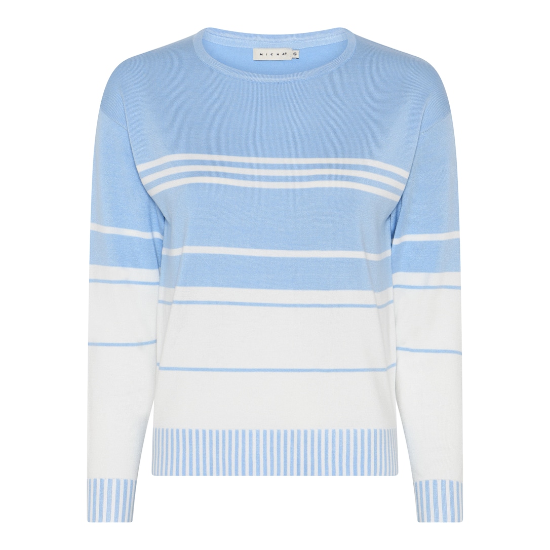 MICHA Basic Eco Vero Forårs Stribet Strik - Lyseblå/Ofw - XL
