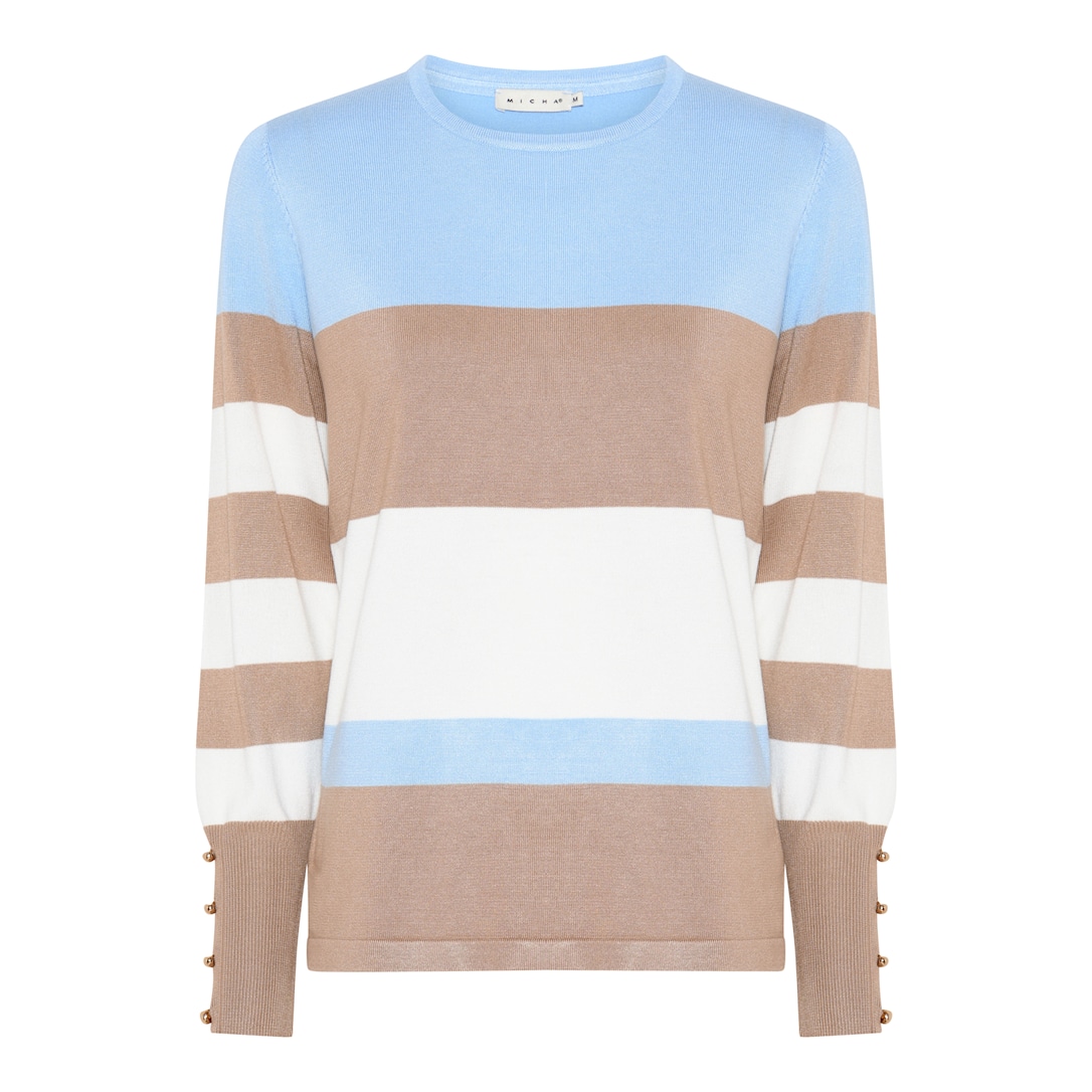 MICHA Basic Eco Vero Forårs Stribet Strik - Blå/Latte - L
