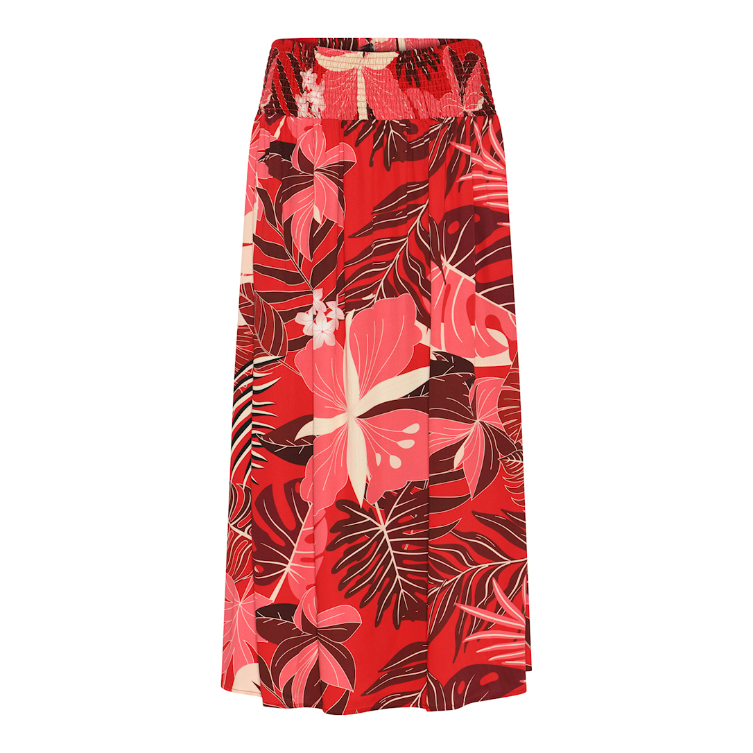MICHA Nederdel Dame Blomsterprint Viscose med Smock - Rødt Print - Str. 34