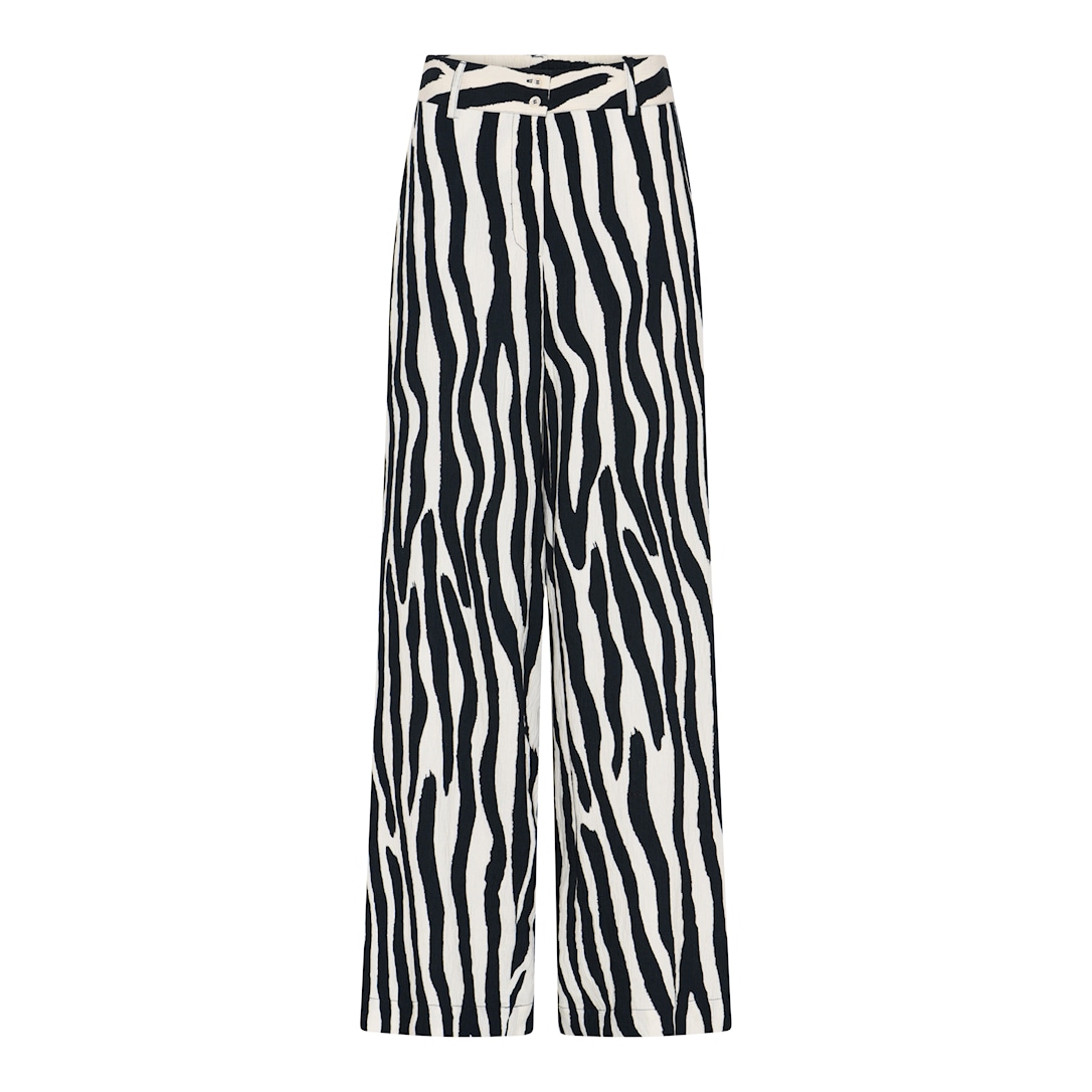 MICHA Bukser Dame Zebraprint Viscose - Sort/Offwhite - Str. 36