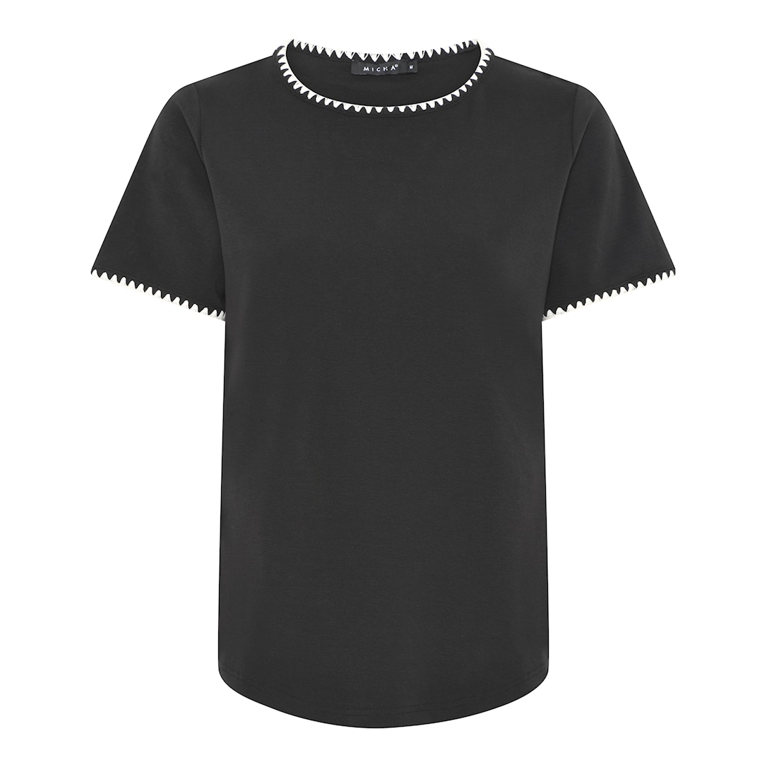 MICHA T-shirt Dame Bomuld med Detalje - Sort - S