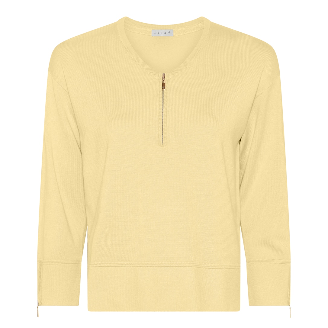 MICHA Strikbluse Dame Rund Hals Viscose Strik med Lynlås - Gul - XL