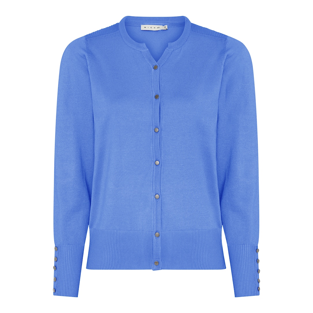 MICHA Cardigan Dame Rund Hals Viscose Strik med Knapper og Rib - Blå - 4XL