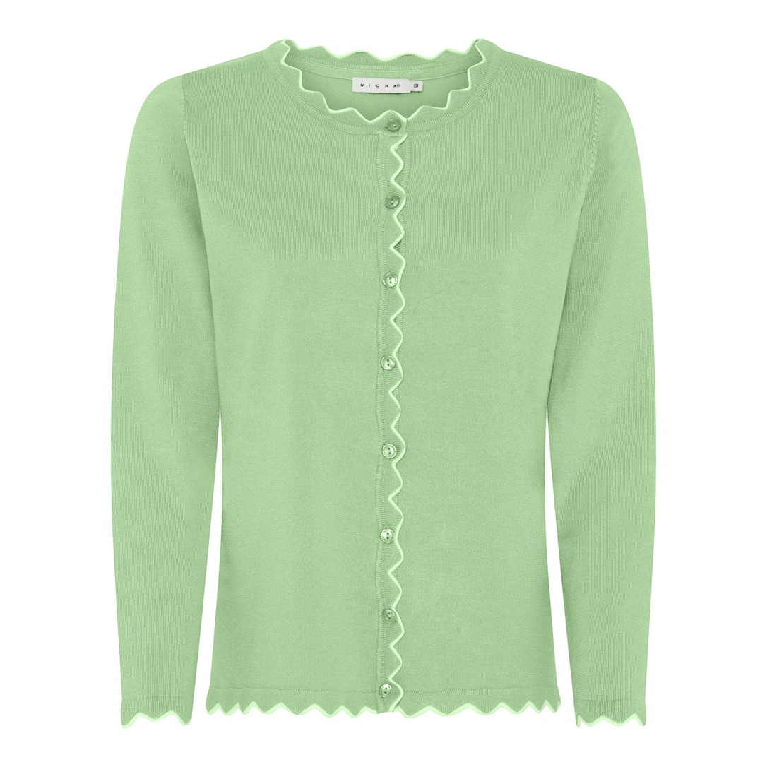 MICHA Cardigan Dame Rund Hals Viscose Strik med Bølgekant og Knapper - Grøn - 4XL