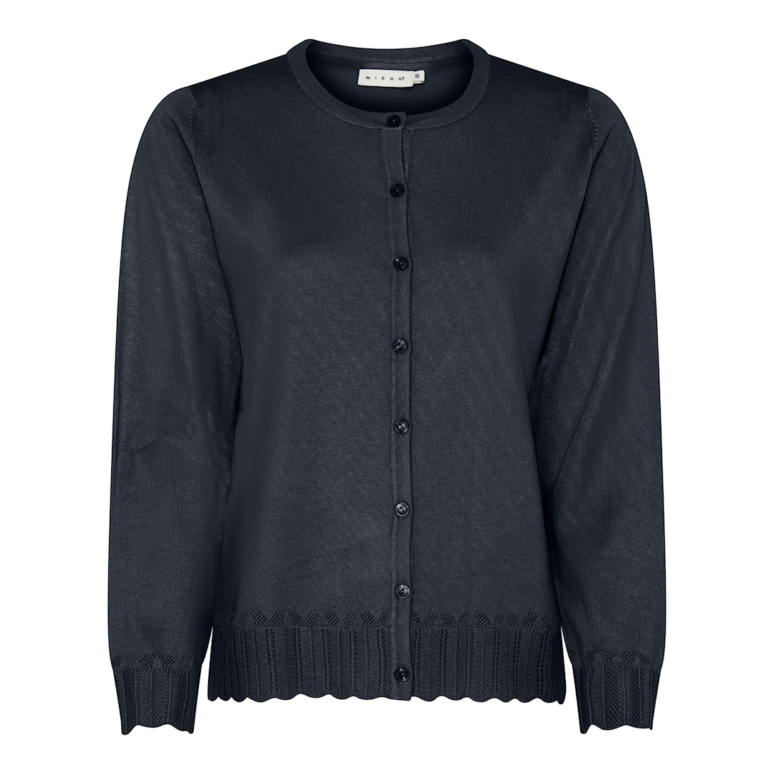 MICHA Cardigan Dame Rund Hals Viscose Strik med Hulmønster - Navy - L