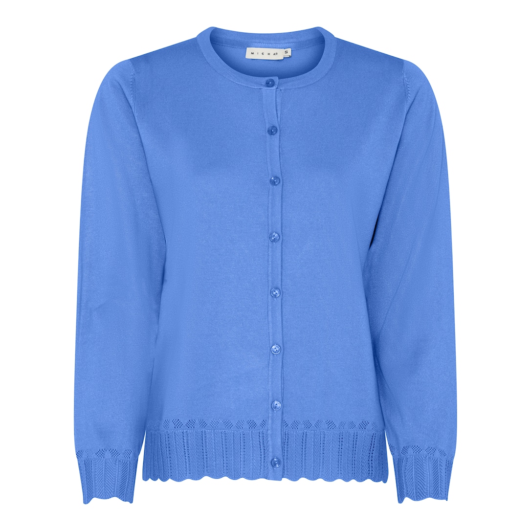MICHA Cardigan Dame Rund Hals Viscose Strik med Hulmønster - Blå - M