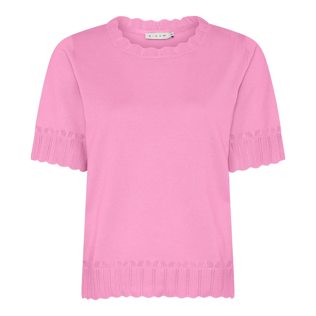 MICHA Strikbluse Dame Korte Ærmer Rund Hals Viscose Strik med Hulmønster - Pink - XXXL