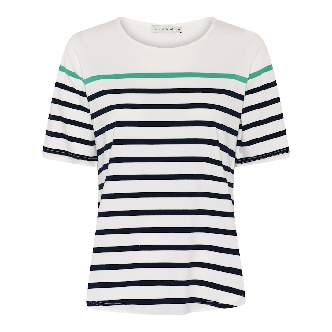 MICHA T-shirt Dame Stribet Bomuld - Offwhite/Navy - M