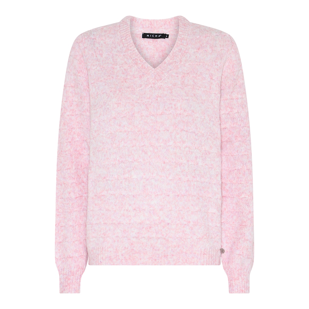 MICHA Strikbluse Dame V-hals Melange Strik - Rosa - L