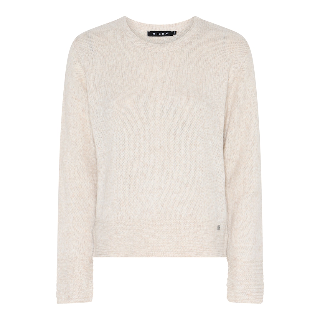 MICHA Strikbluse Dame Rund Hals Melange Strik - Navy Melange - L