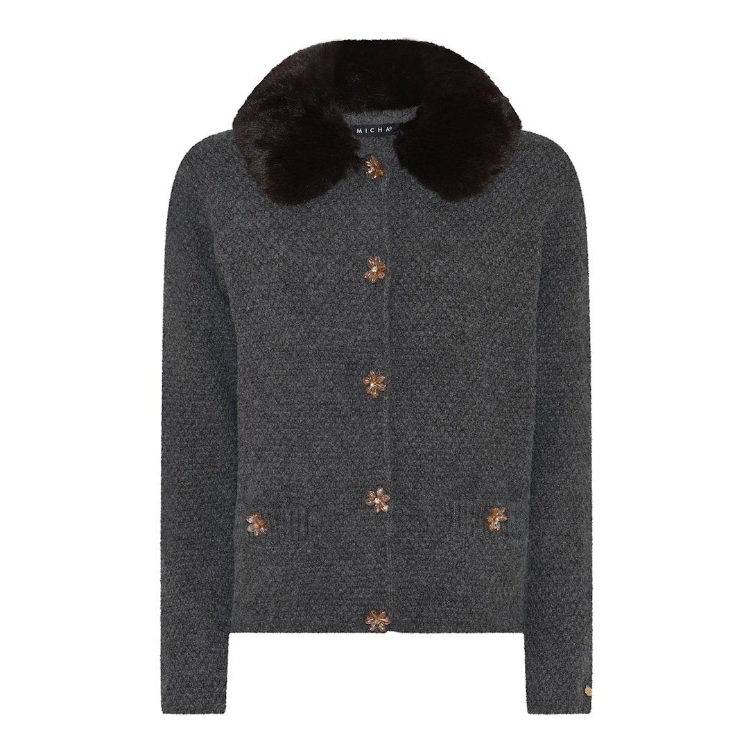 Cardigan with Fur Collar